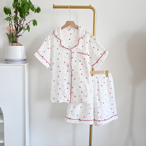 Setelan Piyama <span class=keywords><strong>Cardigan</strong></span> Pendek Wanita Bahan Katun Rajut Bubble Bernuansa Instagram Korea, Manis, Bernapas, ODM - Product Image 4