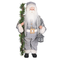 Figura de Papá Noel Escandinavo Gris de 36 Pulgadas con Bastón de Pino y Linterna de Estrella para el Hogar Zen