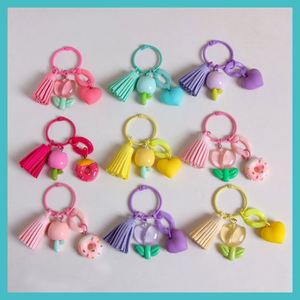 Llavero de Resina con Borla de Tulipán Creativo y Lindo, Colgante de Metal con Forma de Corazón y Donut, Decoración para Bolsos, Regalo para Chicas - Product Image 5