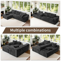Canapé modulaire d'angle noir avec accoudoirs élargis, coussins amovibles, canapé sectionnel moderne pour salon
