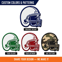 Écussons thermocollants de football personnalisés, patchs brodés pour casques, design bleu marine et blanc sur mesure, écussons universitaires pour uniformes sportifs