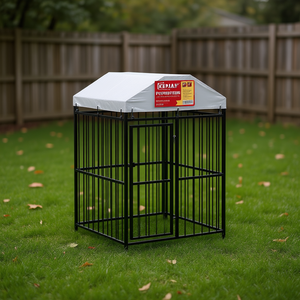 Black Steel Dog Kennel 48x36x48 In Outdoor Pet House With Polyethylene Roof <b>Large</b> Breed Use - Product Image 2