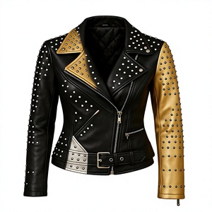 Chaqueta de Moto de Cuero con Tachuelas para Hombre, Tallas Grandes, Corte Ajustado, Cierre de Cremallera, Cuello Vuelto, Manga Regular, Estilo Otoñal - Product Image 1