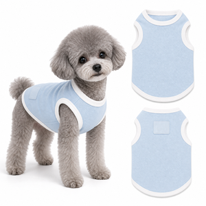 Camiseta sin mangas para perro, azul claro con ribete blanco, ropa para mascotas OEM, chaleco transpirable de piqué liso sin etiqueta para cachorros pequeños, primavera/verano - Product Image 1