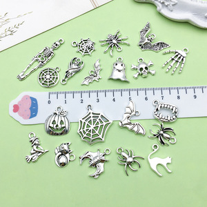 Pendentifs Thème Halloween en Alliage d'Argent Antique, Breloques Bijoux DIY en Alliage de Zinc, Squelette, Araignée, Citrouille, Crâne, Accessoire Unisexe - Product Image 3