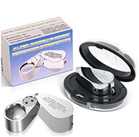 40X Jewelry Loupe Magnifying Glass UV LED Light Pocket Folding Magnifier Metal for Stamps Rock Collection Close Range Work