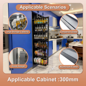 Modern 180cm Tall Tempered Glass Kitchen <strong>Pantry</strong> Rack 6-Tier Magic Corner Narrow Pull <strong>Cabinet</strong> Storage Side Mounted <strong>Cabinets</strong> - Product Image 2