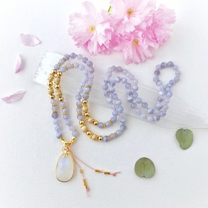 Usine en gros à la main en dentelle bleue naturelle agate pierre perles populaire collier cristal gemme pierre chaîne femmes bijoux - Product Image 2