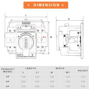 4P ATS Controller Battery Generator Manual Automatic Transfer Switch 220V 380V 63A 600A