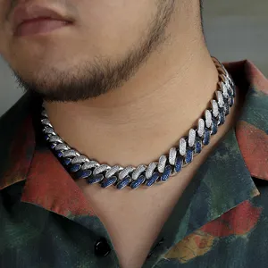 KRKC-collar de acero inoxidable con dos tonos de diamantes, Gargantilla cubana, cadena de eslabones cubanos