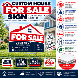 Letrero Personalizado para Inmobiliarias, de Doble Cara, en Plástico Corrugado con Estaca Metálica en Forma de H - Product Image 1