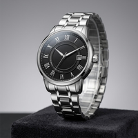 Montre de luxe à quartz 41 mm, chiffres romains, affichage de la date, cadran à aiguilles, verre, bracelet en acier inoxydable, étanche