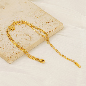 Fashion Charm Bracelet Zinc Alloy Double Layer Flower Petal Design Figaro Chain Gold Plated Women's Jewelry Gift - Product Image 3