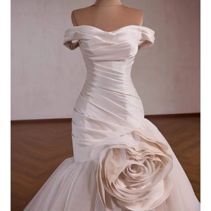 Rsm261040 Elegante Vestido de Novia Sirena con Escote Corazón, Espalda con Cordones, Fruncido y Flores 3D Jancemebr - Product Image 5