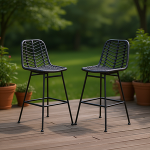 Sawtelle Lot de 2 tabourets de bar d'extérieur en osier, base en métal résistant aux intempéries, design contemporain - Product Image 2