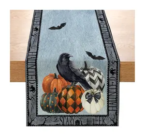 Распродажа, Хэллоуин, тыква и ворона, пыльно-синий цвет для стола, 100%, полиэфирная настольная дорожка, праздничная продукция
