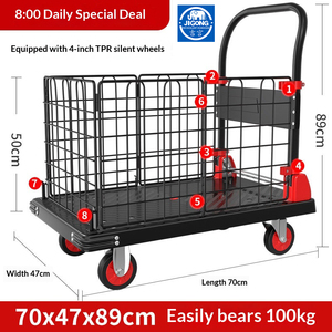पार्सल डिलीवरी पोर्टेबल वैगन के लिए रेलिंग फोल्डेबल हैंड ट्रक घरेलू उपयोगिता कार्ट के साथ फ्लैट - Product Image 2