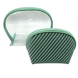 Sac de maquillage transparent pour femmes en PVC imperméable avec fermeture à glissière, logo personnalisé, vert, style de voyage tendance - Product Image 2