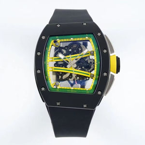 Montre tendance de haute qualité, style de marque de créateur, rectangulaire, en acier inoxydable noir, avec cadran vert en fibre de carbone et design ajouré – Offre spéciale - Product Image 1