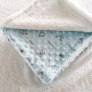 Tùy Chỉnh Nhãn Hai Lớp Dễ Thương Gấu Sherpa Minky <span class=keywords><strong>Polyester</strong></span> Dệt Kim Bé Chăn Cho Trẻ Sơ Sinh Bọc - Product Image 6