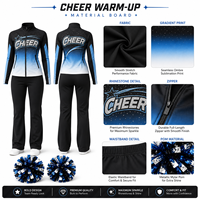 Setelan Pemanasan Cheerleader Logo Dua Sisi Custom Biru Ombre Cetak Anti Luntur Jaket Full Zip Celana Lurus Seragam Tim