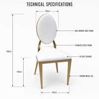 Chaise de banquet pliable et empilable de luxe en acier inoxydable doré pour événements extérieurs, fêtes et mariages