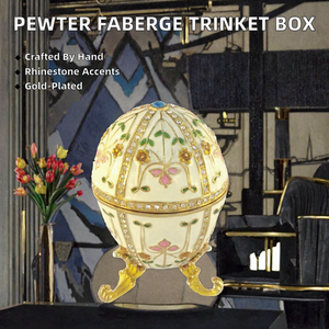 Exquisita Caja de Joyería de Metal Chapado en Oro con Diseño de Huevo Fabergé, Hecha a Mano con Pedrería Colorida, para Pascua - Figura Decorativa - Product Image 2
