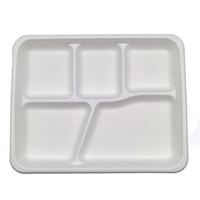 Bandeja Rectangular Desechable Ecológica de 5 Compartimentos, Platos de Bagazo Compostables para Comida, Vajilla para Camping