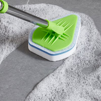 Brosse de nettoyage de salle de bain à long manche télescopique avec éponge nano et brosse à double tête de remplacement intégrées