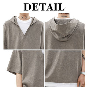 Sudadera con Capucha KingSen de Corte Holgado, Hombros Caídos, Manga Corta, Cuello en V, Suave y Casual para Hombre, Estilo Urbano - Product Image 6