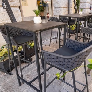 Conjunto de Taburetes de <span class=keywords><strong>Bar</strong></span> de Aluminio y Cuerda para Resort de Lujo, Sillas de <span class=keywords><strong>Bar</strong></span> y Barra para Restaurantes Comerciales al Aire Libre - Product Image 2