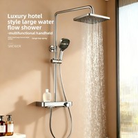 Ensemble de robinetterie de douche thermostatique en laiton avec pommeau de douche carré effet pluie pour projets hôteliers