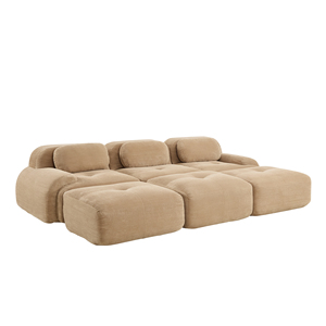 Divano Modulare a Tre Posti con 3 Pouf in Velluto a Coste, <span class=keywords><strong>Design</strong></span> Moderno, Imbottitura in Cotone, Senza Montaggio, Ultra-Largo Curvo per Soggiorni - Product Image 2