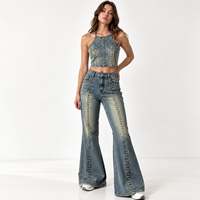 Ensemble deux pièces pour femme OEM Premium : Crop top et pantalon large en denim de coton épais délavé à l'acide, style streetwear vintage, fabrication professionnelle