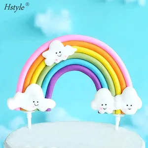 Arco Iris nube pastel Topper colorido Arco Iris suave cerámica pastel Cupcake Topper para niños niñas cumpleaños fiesta decoraciones suministros