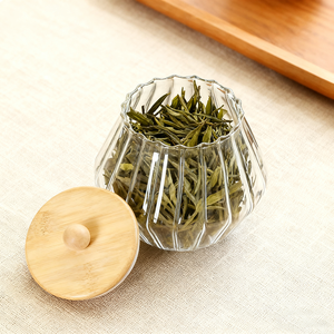 Thủy Tinh Trong Suốt Trà Jar Với Nắp Tre Kín Lưu Trữ <span class=keywords><strong>Container</strong></span> Cho Lá Lỏng Lẻo Trà Gia Vị Và Khô Thực Phẩm - Product Image 4