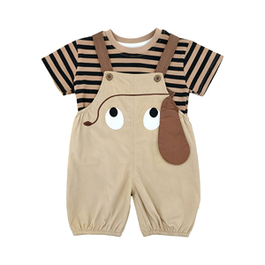 Summer New Boys and Girls Cartoon Round Neck Short Sleeve Baby <strong>Bodysuit</strong> 0M-5years Baby Leisure <strong>Suspender</strong> Pants Baby Clothes - Product Image 4