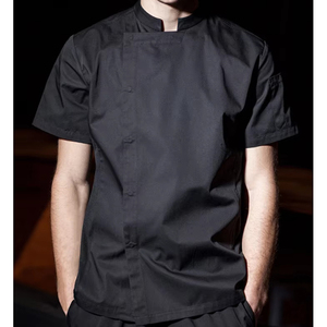 Vêtements <span class=keywords><strong>de</strong></span> chef confortables pour hommes en sergé, couleur unie, col montant, manches courtes, <span class=keywords><strong>tenue</strong></span> <span class=keywords><strong>professionnelle</strong></span> pour la <span class=keywords><strong>cuisine</strong></span>, uniformes <span class=keywords><strong>de</strong></span> bar - Product Image 2