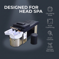 Lit de massage pour salon de beauté avec cadre en acier inoxydable, bassin en céramique et raccordements de plomberie, lit de lavage de cheveux