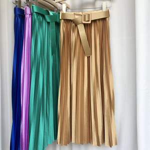 <span class=keywords><strong>Jupe</strong></span> longue plissée en <span class=keywords><strong>satin</strong></span> soyeux drapé avec ceinture, élégante et brillante, mi-mollet, coupe trapèze, rose, violet, <span class=keywords><strong>vert</strong></span> - Product Image 6