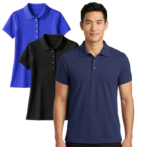 Polo de Manga Corta para Hombre, Color Sólido, Corte Regular, Informal, Tejido, 100% Poliéster, Azul, Negro, Marino - Product Image 2