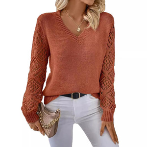 2024 primavera autunno maglioncino elegante in <span class=keywords><strong>maglia</strong></span> a maniche lunghe con scollo a V da <span class=keywords><strong>donna</strong></span> maglione casual Cashmere da <span class=keywords><strong>donna</strong></span> - Product Image 2
