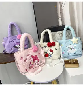 Customized Cute Fluffy Plush Handbags Sanrioed Kuromi Cinnamoroll Shoulder Crossbody Bag Anime Handbags For Girls