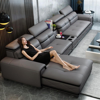 Ensemble de canapés en cuir microfibre en forme de L intelligent 2025 - Système audio Bluetooth et chargement USB - Canapé d'angle modulaire pour salon de villa
