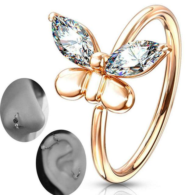 Customize Brass CZ Butterfly Bendable Nose Hoops Cuffs Cartilage Hoops Earrings Septum Piercing Jewelry