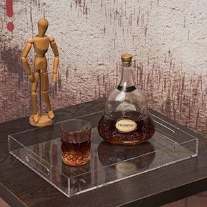 Wholesale <strong>Large</strong> Rectangle Clear Acrylic Serving <strong>Tray</strong> with Handles Breakfast Decorative Organizer for Coffee Table - Product Image 6