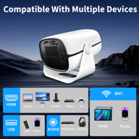 Mini projecteur intelligent avec support rotatif à 180°, commande vocale Android AI, haut-parleurs intégrés, WiFi, Bluetooth, décodage vidéo LED 4K, portable