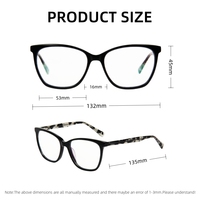 Nueva Montura de Gafas Ópticas Cuadradas de Acetato, Montura Negra, Patillas con Diseño de Carey, Diseño Unisex Moderno para Todas las Formas de Rostro RS2401