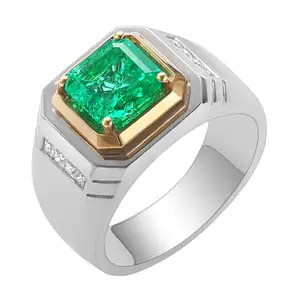 Anster Custom Design Jewelry Colombian Emerald Ring 9K 14K 18K White Gold Emerald Ring For Men