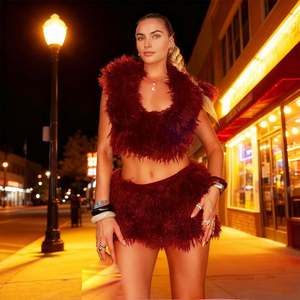 Rosa Cocktailparty-Kleider mit Perlen und Federn am Ausschnitt, kurzes Ballkleid, Heimkehrkleid - Product Image 2